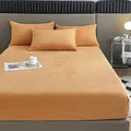 Warm orange milk velvet plush bedding set including a fitted sheet and pillowcases. - Three-Piece Set / 2*2.2m / Orange