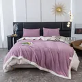 Weiche lila Sherpa-Fleecedecke mit weißem Fleecefutter auf einem modernen Bett - 100*150cm Einzeldecke / Taroviolett