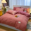 Gemütliches rot-weiß gestreiftes Bettwäsche-Set aus gewaschener Baumwolle für Schlafzimmer - Bohnenpasten-Feinstreifen / 1,2m Flachbettlaken 3-teiliges Set