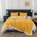 Dicke zweischichtige gelbe Flanelldecke mit warmem Sherpa-Fleece-Futter für das Bett - Gansgelb