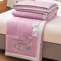 Soft pink cooling summer comforter with floral embroidery and mosquito repellent feature - Mint Style (85968) / 110x150cm / Light Purple