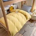 Juego de cama de algodón lavado amarillo japonés para dormitorios de estudiantes - Amarillo Limón + Azul Pudín (0235) / Juego de 3 Piezas de 1.2m