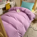 Juego de cama de 3 piezas de algodón lavado en violeta y turquesa para dormitorios - Uva Púrpura + Amarillo Limón (0235) / Juego de 3 Piezas de 1.2m