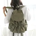 Minimalist Japanese style olive green nylon backpack with drawstring and large capacity design - Army Green