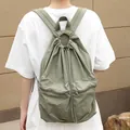 Stylish casual green nylon drawstring backpack with pleated texture in Japanese style - Green