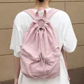 Rosa plissierter Nylon-Kordelzug-Rucksack im lässigen japanischen Stil für Damen - Rosa