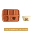 Niedliches braunes Capybara-Set aus Keramik mit 5-Fach-Teller und Reisschüssel - Teller & Schüssel Set / Brauner Teller + Gelbe Schüssel