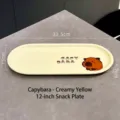 Assiette à dessert ovale en céramique capybara mignon couleur jaune crème 12 pouces - Assiette Ovale 14 Pouces - Capybara / Jaune lait