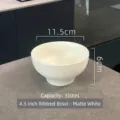 Elegant 4.5-inch matte white ribbed ceramic bowl with 350ml capacity for rice or dessert - 4.5-Inch Ribbed Bowl / Frosted White
