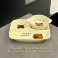 Set piatti in ceramica giallo crema con scomparti e ciotola, design cute capybara - Kapi-three-grid plate + double-eared bowl