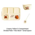 Süßes Capybara Keramik-Geschirrset mit 5-Fach-Teller, Schüssel und Löffel in Creme - Plate, Bowl & Spoon Set / Milchgelb