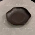 Premium 8-inch matte black ceramic plate with hammered texture and wavy edges - Matte Black / 8 inch