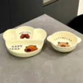 Service en céramique : assiette divisée en forme de patte et bol avec motif Capybara - Ensemble Assiette et Bol / Jaune lait
