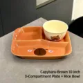 Set stoviglie in ceramica Capybara con piatto diviso da 10 pollici e ciotolina - Piatto Marrone con Ciotola