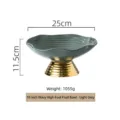 Luxury 10-inch ceramic high-foot fruit plate in light grey featuring a tiered gold base - 10" / Gray