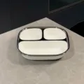 Assiette divisée en céramique à 3 compartiments de 8 pouces, finition blanc argenté - Assiette 8 Pouces 3 Compartiments / Argent Blanc