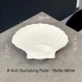 Minimalist matte white shell shaped ceramic plate with integrated dipping dish for dumplings - Shell Decoration / 8-inch Dumpling Plate - Matte White