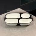 Assiette divisée 11 pouces en céramique blanche avec bord argenté, 4 compartiments repas - Assiette 11 Pouces 4 Compartiments / Argent Blanc