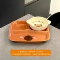 Simpatico set Capibara marrone con piatto ceramica 10 pollici a 3 scomparti e ciotola bimbi - Piatto Marrone con Ciotola con Due Manici
