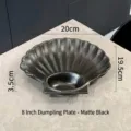 8-inch shell shaped black ceramic dumpling plate with dipping sauce holder - Shell Decoration / 8-inch Dumpling Plate - Matte Black