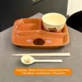 Simpatico set di piatti divisi in ceramica Capybara marrone con ciotola, cucchiaio e bacchette - Piatto Marrone Ciotola Cucchiaio Bacchette