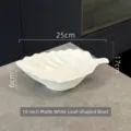 10-inch creative leaf-shaped ceramic bowl in matte white finish with precise dimensions - 10" / Frosted White
