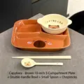 Set da tavola Capybara marrone in ceramica con piatto ciotola cucchiaio e bacchette - Piatto Marrone Ciotola Due Manici Cucchiaio Bacchette