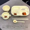 Capybara themed ceramic tableware set with 11-inch divided plate and bowls - Capybara Style / Plate + Two Bowls + Chopsticks & Spoon