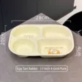 11-inch ceramic divided plate with cute rabbit design, 28x20x4cm 4-compartment tray - Egg Tart Bunny / 11 Inch 4-Compartment Plate