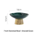 Emerald green 7-inch ceramic footed fruit bowl featuring a luxurious ribbed gold base. - 7 Inch - Emerald Green