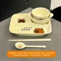 Simpatico set di piatti divisi in ceramica capibara da 10 pollici in giallo crema - Piatto Giallo Crema Due Ciotole Cucchiaio Bacchette