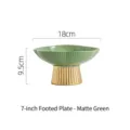 Elegant high-foot ceramic fruit plate in matte green with gold fluted pedestal base - 7 Inch - Matte Green