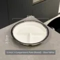 10-Zoll-Keramik-Speiseteller mit 3 Fächern in Silber-Weiß im minimalistischen Stil - 10-Zoll 3-Fächer-Teller / Silber
