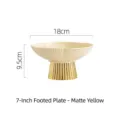 Elegant 7-inch matte yellow ceramic fruit bowl with a luxurious gold fluted pedestal base - 7 Inch - Matte Yellow
