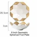 8-Zoll Keramik Obstschale in Kugelform mit elegantem Goldrand und geometrischem Dekor - 8 Zoll Größe / Weiß