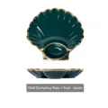 Assiette à raviolis en céramique verte en forme de coquille avec coupelle - 1 Pièce / Vert
