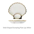 Assiette à raviolis blanche en céramique en forme de coquille avec bord doré. - 1 Pièce / Blanc