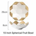 Eleganter 10-Zoll geometrischer weiß-goldener Keramik-Obstteller für die Inneneinrichtung - 10 Zoll Größe / Weiß