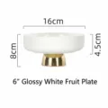 6-inch glossy white ceramic fruit bowl with elegant gold pedestal base, 16x8cm size - High-foot Style / White / 6inch