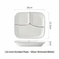 Assiette divisée en céramique blanche de 10 pouces avec bord argenté élégant pour le contrôle - Assiette Divisée 10 Pouces / Blanc Argenté