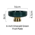 Premium 6-inch emerald green luxury ceramic fruit bowl with elegant gold pedestal stand - High-foot Style / Emerald / 6inch