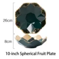 Luxuriöse 10-Zoll dunkelgrüne geometrische Keramik-Obstschale mit elegantem Goldrand - 10 Zoll Größe / Dunkelgrün
