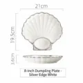 8-inch wit schelpvormig keramisch dumplingbord met azijnschaaltje en zilveren rand - 8 inch / Zilver Wit
