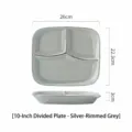Assiette divisée en céramique grise à 3 compartiments pour contrôle des portions - Assiette Divisée 10 Pouces / Gris à Bord Argenté