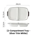 Moderne weiße Keramikplatte mit 2 Fächern und elegantem Silberrand für Portionen - Zwei-Fächer-Teller / Silberrand Weiß