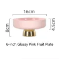 Minimalist 6-inch glossy pink ceramic fruit bowl with elegant gold pedestal base - High-foot Style / Pink / 6inch