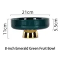 8-inch emerald green ceramic fruit bowl with elegant gold pedestal base - High-foot Style / Emerald / 8 inch