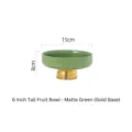 6-inch matte green ceramic fruit bowl with elegant gold pedestal base for snacks - High-foot Style / Matte Green / 6inch