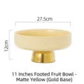 Elegant 11 inch matte yellow ceramic high-footed fruit bowl with gold finish base - High-foot Style / Matte Yellow / 11"