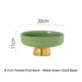 Elegant 8-inch matte green ceramic pedestal fruit bowl with luxury gold base, 20x11cm - High-foot Style / Matte Green / 8 inch